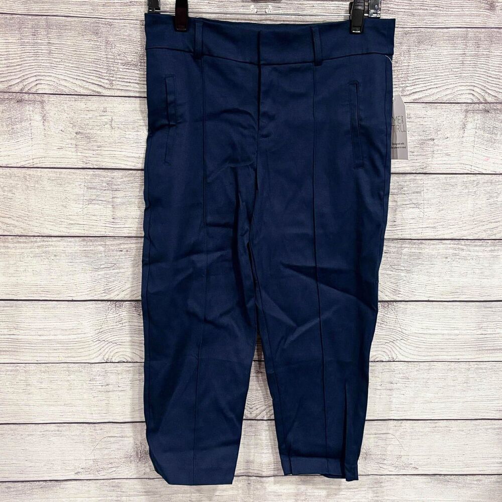 Time and Tru Womens Mid Rise Woven Capri Pants Dark Navy Blue Size 4 Casual New